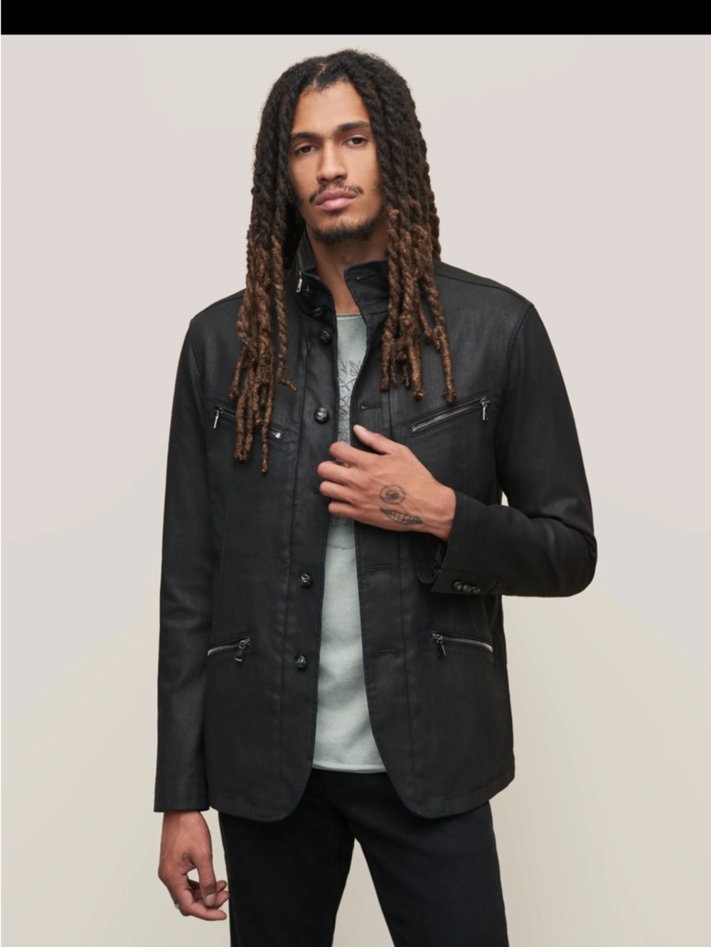 John Varvatos Kamper coat Black coatrd denim Zip-Front Lightweight Jacket
